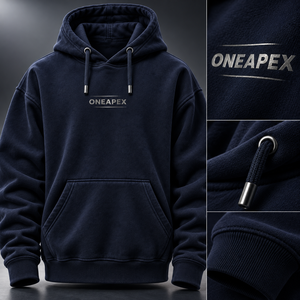 OneApex Men's <b>Navy</b> Blue Hooded <b>Sweatshirt</b> Regular Fit Casual Pullover Fleece Cotton Streetwear With Front Pocket - Product Image 3