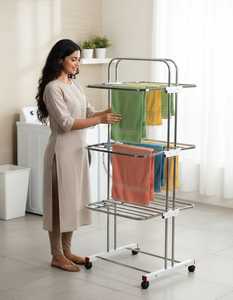 Glossy <b>Stainless</b> <b>Steel</b> Three Layer Chrome Plated Foldable Portable Multifunction Bathroom Laundry Stand Clothes Drying <b>Rack</b> - Product Image 4