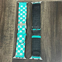 Correa de Reloj de Cuero a Cuadros para Mujer, Correa de Reloj Inteligente de Cuero Genuino Cosida a Mano, Correas de Reloj y Muñeca Duraderas