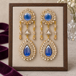 Boucles d'oreilles pendantes en zircon cubique bleu cabochon de qualité supérieure, vente en gros, fournisseur, usine de fabrication, grossiste - Product Image 2