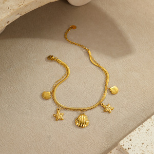 Ocean Theme Trendy 18k Gold Plated Zircon Stainless Steel <b>Beach</b> Charm Anklet for Gift - Product Image 6