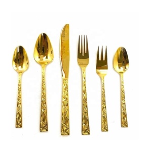 Nouveauté : Ensemble de couverts en acier inoxydable avec texture martelée sur la poignée, couverts de table, couverts en métal, ustensiles de cuisine - Product Image 4
