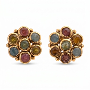 925 Sterling Silver Gold Plated Bezel Setting Multi Tourmaline <b>Stud</b> Earrings Handmade Gemstone Floral Luxury Wedding Party - Product Image 2