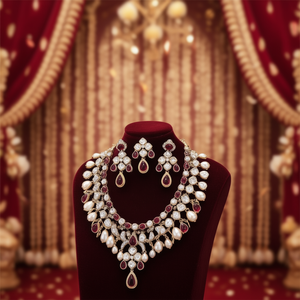 Conjunto de Collar de Perlas y Piedras Kundan para Boda y Fiesta - Estilo Étnico - Detalles de Cristal y Diamantes - Cadenas de Lujo - Product Image 3
