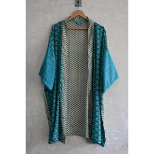 Kimono largo de seda con patchwork estilo bohemio para mujer, bata de noche relajada, ropa de descanso fluida - Product Image 1