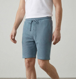 Pantalones Cortos Bermuda para Hombre, Tela Oxford Transpirable, Cintura Media, Cierre de Botones, Bolsillos, Color Azul Sólido, Casual, Algodón - Product Image 3