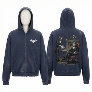 Custom Acid Wash Full Zip Hoodie Men Vintage Oversized Heavyweight Cotton Fleece Hoody Gothic Vampire Graphic Printed Hoodies - Product Image 1