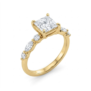 Anillo de Compromiso de Diamante Cultivado en Laboratorio con Corte Princesa en Oro Amarillo para Mujer, con Diamantes Laterales, Certificado IGI, Moderno, para Regalo de Boda o Fiesta - Product Image 1