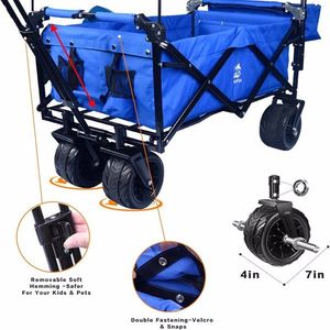 Carrello Pieghevole per Ogni Terreno con Tettuccio Rimovibile, Ruote Grandi, Freno, Maniglie Regolabili, Borsa Termica, Blu - Product Image 4