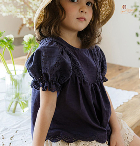 Camisa de Algodón 100% para Niñas, Estilo Vintage, Lisa, de Manga Larga, con Aberturas, para Otoño - Product Image 1
