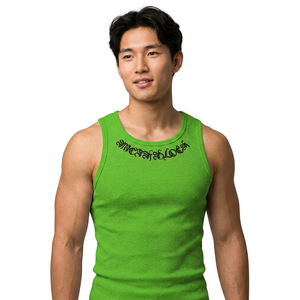 เสื้อกล้ามชายสีเทา คอโอ พิมพ์ลายตัวอักษร สไตล์ลำลอง ผ้าฝ้ายถัก 100% โลโก้ด้านหน้า - Product Image 3