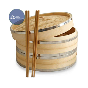 BEST SELLING Sustainable Natural Bamboo Steamer Glass Cover Induction Ready Wholesale - Product Image 1