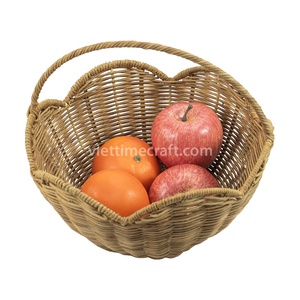 Scalloped Wicker Storage Baskets Set Of 2 Round Handcrafted <b>Rustic</b> Organizer For Living Room Neatening - Product Image 3