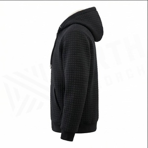Men's Hooded <b>Fleece</b> <b>Lined</b> Zip-Up Sweatshirt Solid Color Casual Winter <b>Jacket</b> Regular Fit Black - Product Image 3