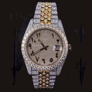 Montre de Luxe pour Homme, Entièrement Sertie de Diamants Moissanite Bicolores, Cadran Arabe, Boîtier à Lunette, Style Hip-Hop, Prix de Gros - Product Image 1
