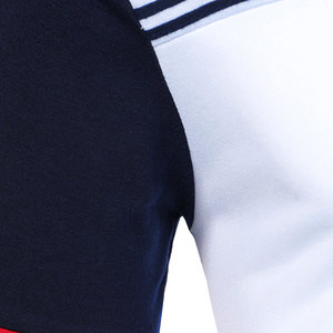 Polo pour homme à blocs de couleur, manches courtes, coupe ajustée, bordure contrastante, tricoté décontracté, blanc, marine, rouge - Product Image 6