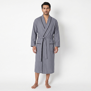 Men Gray Long Sleeve Robe With Pockets Casual Sleepwear Gown Bathrobe Soft 100% Cotton Nightwear Robe Gown Mens - Product Image 6