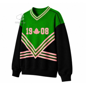 Sudadera Alpha Kappa Alpha para Mujer, Bordada en Verde y Rosa, de Algodón y Felpa, Cuello Redondo, Ropa de Sororidad - Product Image 2