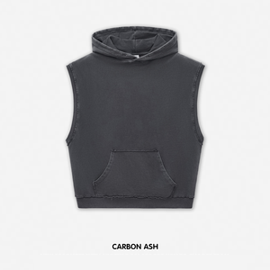 Custom Vintage Boxy Washed 350g Heavyweight 100% Cotton Solid Autumn Oversized <b>Pullover</b> <b>Men</b> Sleeveless Hoodies - Product Image 4