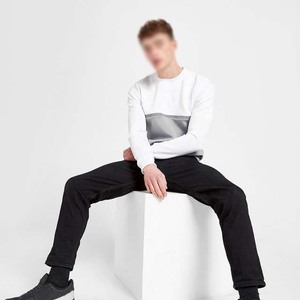 Sudadera de punto con cuello redondo y bloques de color para hombre, corte regular, algodón, informal, para otoño, blanca con panel gris - Product Image 1