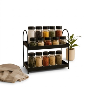 Étagère à épices en métal rose doré à 2 niveaux pour cuisine, support moderne pour assaisonnements en fil de cuivre et étagère de rangement autoportante pour garde-manger - Product Image 5