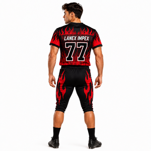 Ensemble d'uniformes de football américain pour hommes sur mesure OEM de haute qualité, design flamme rouge et noir, impression par sublimation, polyester respirant - Product Image 4