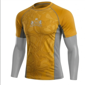 T-shirt de sport à manches courtes pour homme, jaune et gris, imprimé par sublimation, séchage rapide, logo avant, compression - Product Image 1