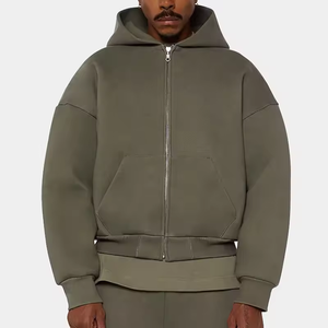 Sweat-shirt à capuche zippé vert olive pour homme, coupe ample, 100% coton molletonné, vêtement décontracté pour l'automne et prix raisonnables - Product Image 1