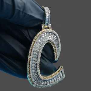 Colgante Hip Hop con Inicial de Letra C, Corte Baguette y Redondo, con Diamante Moissanita, Plata de Ley 925, Joyería Fina, Colgantes y Dijes - Product Image 4