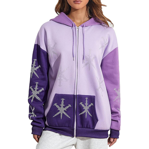 Glory Custom OEM Gradient Color Block ZipUp Hoodie Rhinestone Star Print Women Streetwear Hooded Jacket Wholesale For Streetwear - Product Image 3