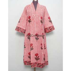 Vestido Maxi de Algodón con Estampado Floral Hecho a Mano, Manga Larga, Cuello en V, Estilo Bohemio, Ecológico, Corte en A, para Verano - Product Image 1