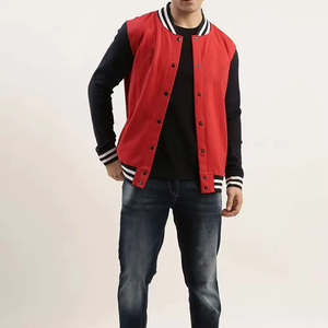 Chaquetas Varsity para Hombre con Cuerpo de Lana Roja, Mangas de Cuero Negro, Logotipo Personalizado, Bordado con Letras en Chenilla y Cuello Alto - Product Image 4