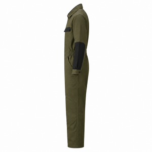 Combinaison industrielle homme vert olive et noire, col classique, coudes renforcés, genoux renforcés en sergé robuste, multi-usages - Product Image 2