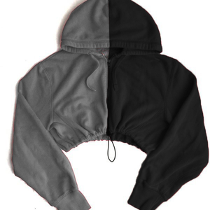 Sudadera con capucha corta de felpa francesa para mujer, talla grande, con cremallera, estilo reestilizado, lisa, para invierno - Product Image 1
