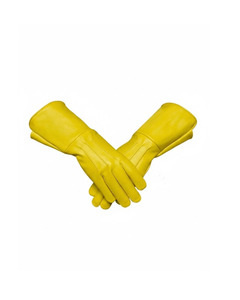 Genuine Leather Medieval Gauntlet <b>Gloves</b> Long Cuff Knight <b>Gloves</b> for Men Premium Yellow Costume Vintage We - Product Image 1