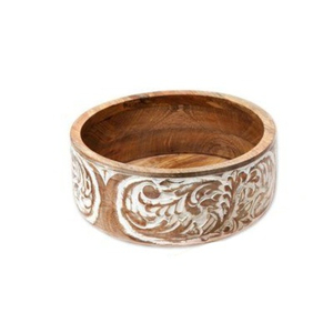 Bol décoratif en bois finition antique, fait main, style rustique, centre de table pour collations et salades, ensemble de service durable en bois de manguier - Product Image 4