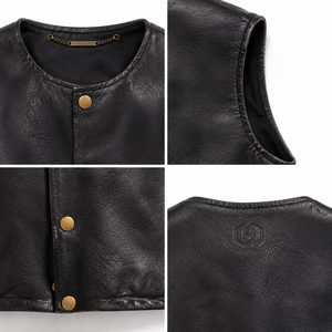 Chaleco de Cuero de Búfalo Desgastado Premium Personalizado, Chaleco Corto de Estilo Urbano para Mujer, Fabricante OEM de Sialkot - Product Image 4