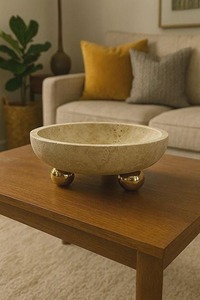 Bol décoratif en marbre travertin moderne pour table basse de luxe, salon et design d'intérieur de bureau - Product Image 2