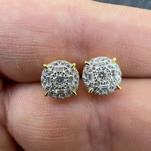 ต่างหูเพชรโมอิสซาไนต์ทรงบาแกตต์และทรงกลมชุบโรเดียมเงินแท้ 925 สำหรับผู้ชายและผู้หญิง ของขวัญวันครบรอบแต่งงาน - Product Image 1