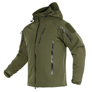Windproof Hooded Windbreaker <b>Jacket</b> Solid Color Full Zipper Workwear Style Outdoor Coat Autumn Winter Wear PU Coated Nylon - Product Image 2