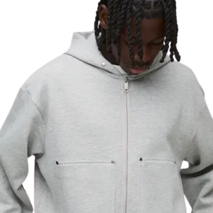 OEM <b>Men</b>’s Boxy Full Zip Hoodie Adjustable Cord Hood Split <b>Pouch</b> Pockets Wide Body Custom Sweatshirt Manufacturer - Product Image 3