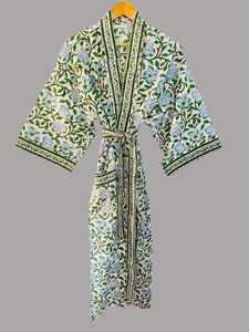 Robe tunique imprimée au bloc, Kimono de nuit, Robe de maternité en coton, Peignoir de demoiselle d'honneur, Magnifique kimono en tissu doux - Product Image 5