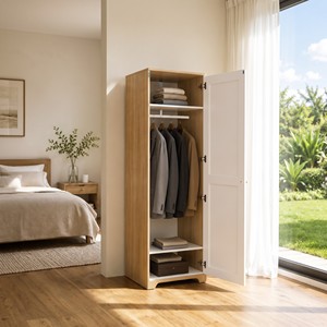 Armoire de chambre moderne 12_0170 à 1 porte, en bois, étroite, haute, avec rangement pour vêtements - Product Image 3