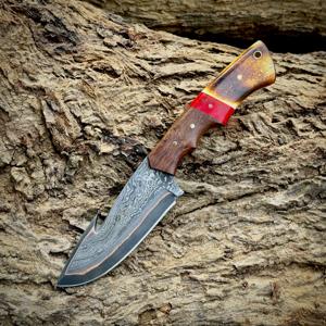 Cuchillo de caza de hoja fija de cobre damasco hecho a mano con gancho para tripas, espiga completa, biselado, ODM OEM, para uso industrial, camping y actividades al aire libre - Product Image 5