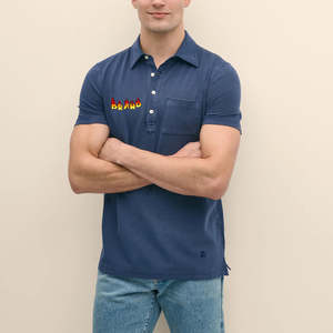 Nouveaux Polos à Manches Courtes pour Hommes 2026, Tissu 100% Coton, Poches Frontales, Coupe Ample, Couleur Bleu Uni, Polos pour Hommes - Product Image 1