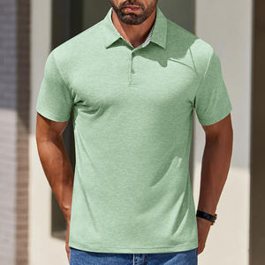 Custom Men's Light Green Knitted Polo <b>Shirt</b> For Men Short Sleeve Solid Turndown <b>Collar</b> Regular Fitted <b>T</b>-<b>shirts</b> For Men - Product Image 5