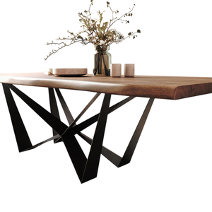 Mesa de Comedor Moderna Industrial de Madera de Acacia con Acabado Natural y Borde Natural, con Patas de Metal con Acabado Negro Mate, Mesa de Comedor para el Hogar y la Cocina - Product Image 2