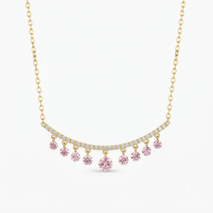 Collier de mariage classique pour femme en or jaune 18 carats avec diamants de laboratoire roses fantaisie taille brillant ronde, certifié IGI - Product Image 1