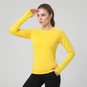 T-shirt de yoga pour femmes à manches longues, col rond, polyester de haute qualité, t-shirt de jogging, t-shirt de sport pour femmes, t-shirt de gym - Product Image 2