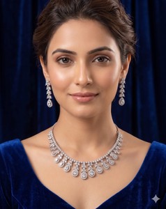 Conjunto de Collar de Lujo con Diamantes Americanos en Corte Pera y Elegante Gargantilla de Circonita Cúbica en Forma de Lágrima con Pendientes Largos Colgantes, Set Nupcial para Boda - Product Image 6